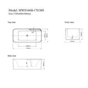 Bathroom Acrylic Massage Bathtub CURVED MW8166B-170.MS