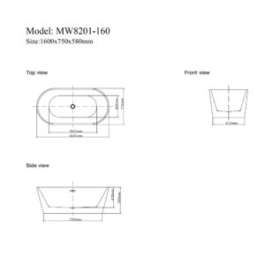 Bathroom Freestanding Acrylic Bathtub CURVED - MW8201-160