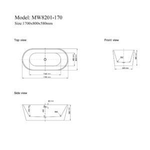 Bathroom Freestanding Acrylic Bathtub CURVED MW8201-170