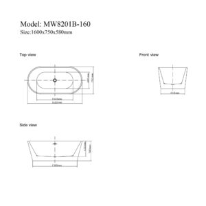 Bathroom Freestanding Acrylic Bathtub CURVED - MW8201-160WB