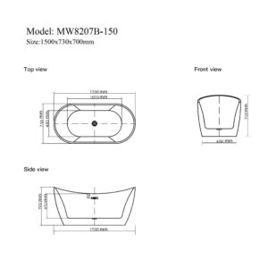 Bathroom Freestanding Acrylic Bathtub CURVED - MW8207B-150