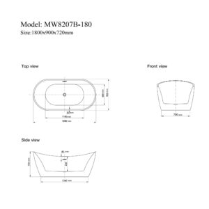 Bathroom Freestanding Acrylic Bathtub CURVED - MW8207B-180