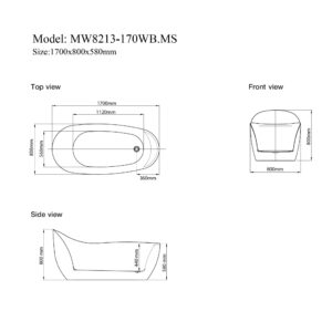 Bathroom Acrylic Massage Bathtub CURVED - MW8213-170WB.MS