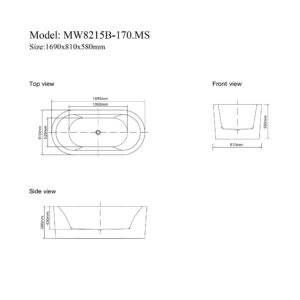 Bathroom Acrylic Massage Bathtub CURVED MW8215B-170.MS