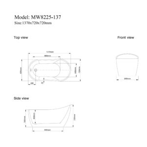 Bathroom Freestanding Acrylic Bathtub CURVED - MW8225-137