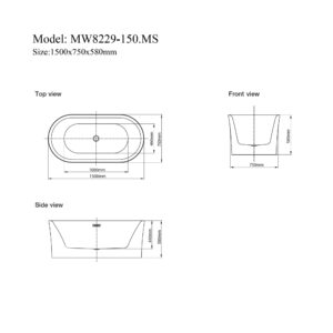 Bathroom Acrylic Massage Bathtub CURVED - MW8229-150.MS