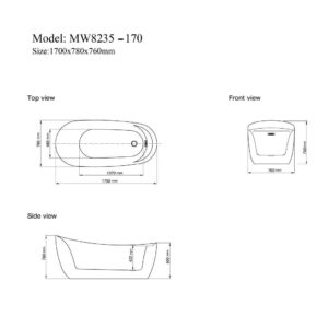 Bathroom Freestanding Acrylic Bathtub CURVED MW8235-170