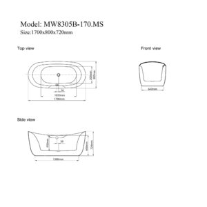 Bathroom Acrylic Massage Bathtub CURVED - MW8305B-170.MS