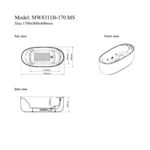 Bathroom Acrylic Massage Bathtub CURVED - MW8311B-170.MS